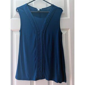 Halogen Blue Sleeveless Shirt with Sheer Fabric at Neck & Front Trim, Petite M